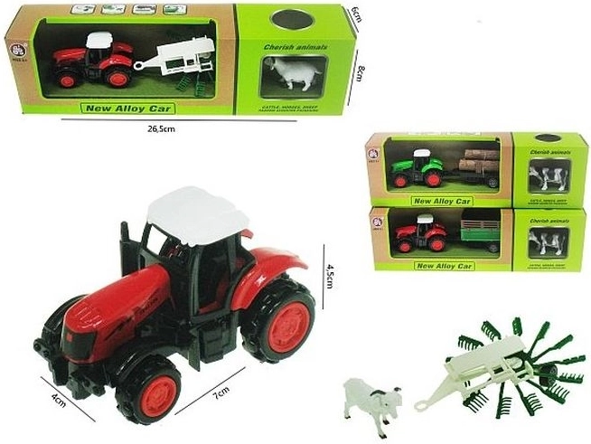 Traktor mit Anhänger und Tierfigur 16 cm