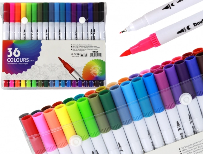 Set mit 36 doppelseitigen Filzstiften im Organizer