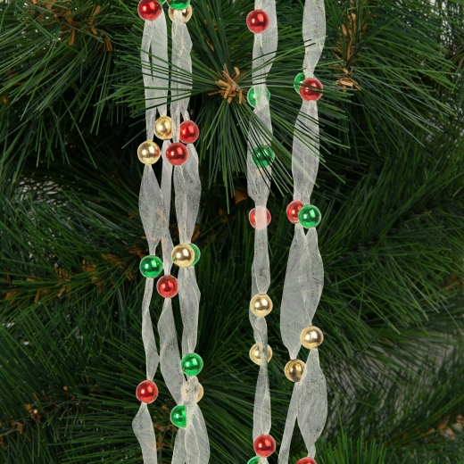 Weihnachtliche Organzagirlande mit Perlen, 2,7 m, mehrfarbig