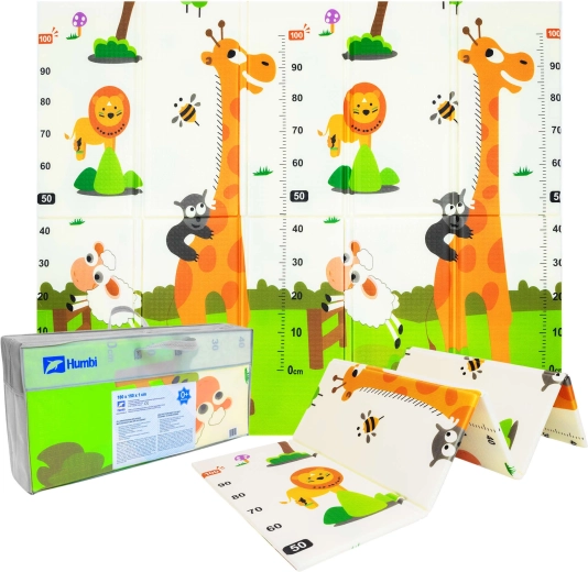 Humbi beidseitige faltbare XPE-Schaumstoff-Spielmatte mit Tieren und Messskala 180 × 150 × 1 cm