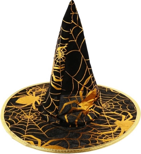 Kinder-Zaubererhut mit goldenem Spinnennetz, Größe S