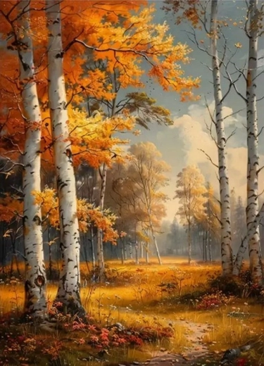 Diamantmalerei Herbst zwischen Birken 30 × 40 cm