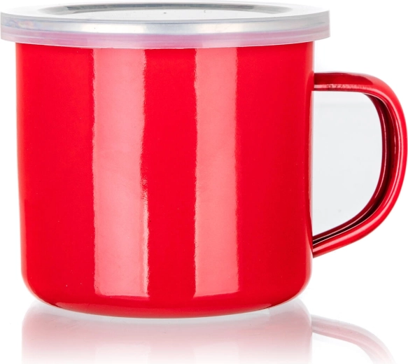 Emaillebecher mit Deckel 0,5 l, rot