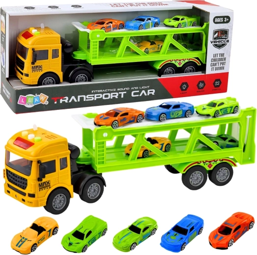 Grünes Transport-Abschleppset mit Autos, mit Licht und Sound