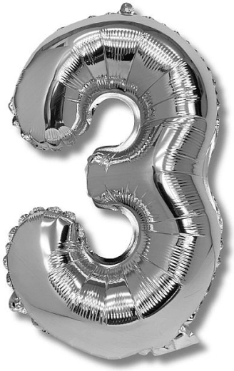 Folienballon Zahl 3 silber 40 cm