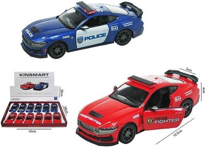 Auto-Modell Ford Mustang 2024 Dark Horse – Polizei- oder Feuerwehr-Version, Pull-Back