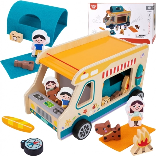 Holzkaravan von Tooky Toy mit Campingfiguren