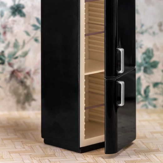 Zu öffnender Kühlschrank mit Regalböden im Inneren
