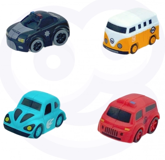 Magnetrakete und vier kleine Autos