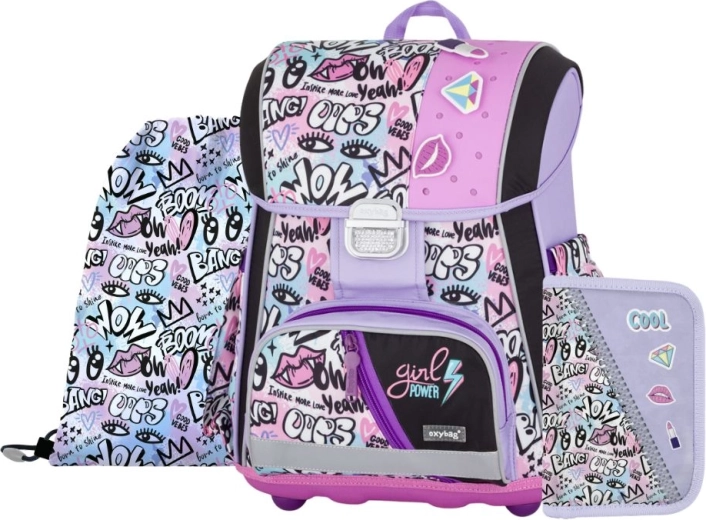 Schulset PREMIUM Funny Girl – Schultasche, Federmäppchen und Beutel