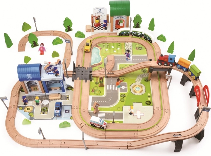 2Kids Toys Holz-Eisenbahnstrecke Stadt und Dorf, 200 Teile