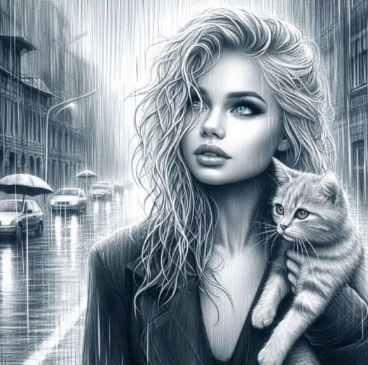 Diamantmalerei Blauäugige Frau mit Katze 30 × 40 cm