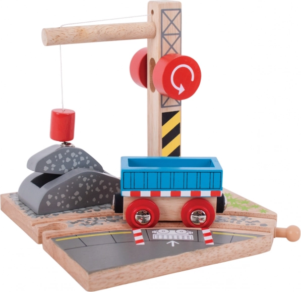 Hölzerner Spielzeugkran mit Waggon Bigjigs Rail für Kinder