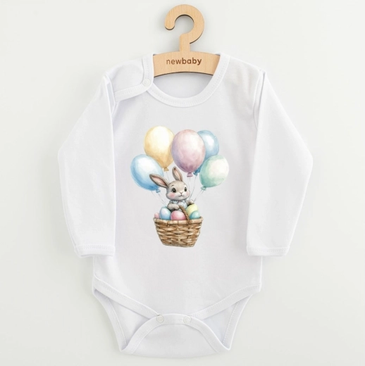Baby-Body mit Druck New Baby Häschen mit Luftballons, langer Ärmel