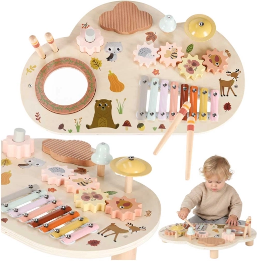 Holztisch für musikalische Aktivitäten für Kinder mit Xylophon und Glocke