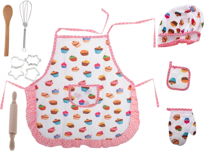 Kinderküchenset mit Mütze, Schürze und Utensilien