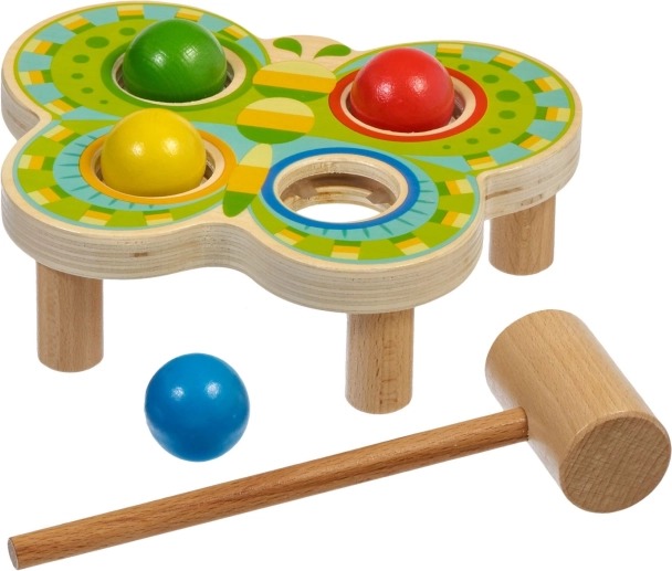 Holz-Klopfspiel Schmetterling mit 4 bunten Kugeln