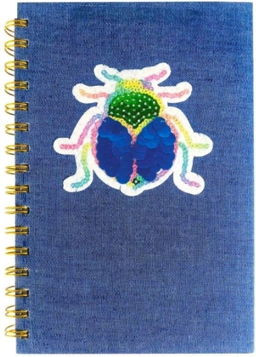 Spiral-Notizbuch A5 mit Pailletten-Applikation (Käfer) - 1 Stück