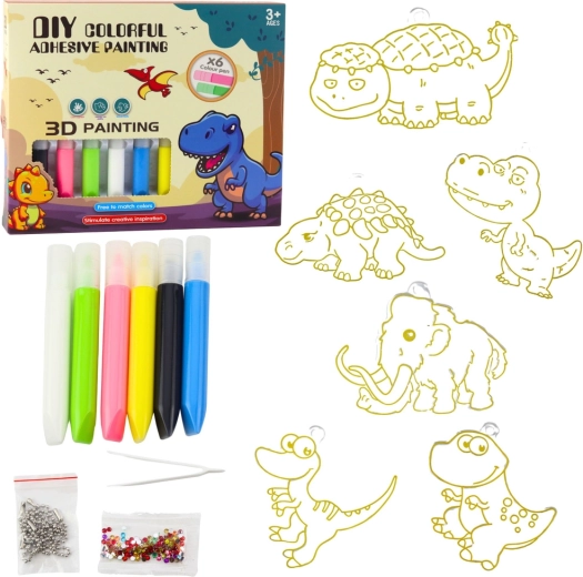 Kreatives DIY-Set – Suncatcher-Anhänger Dinosaurier mit 6 Gelstiften