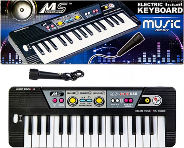 Kinder-Keyboard mit Mikrofon, 37 Tasten, schwarz – 1 Stück