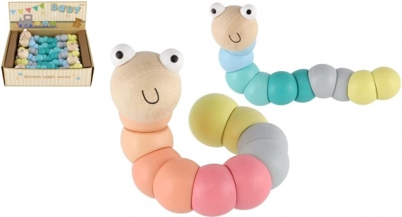 Holz-Gelenkwurm/Raupe 16 cm – Pastellfarben, biegsames Spielzeug für Babys