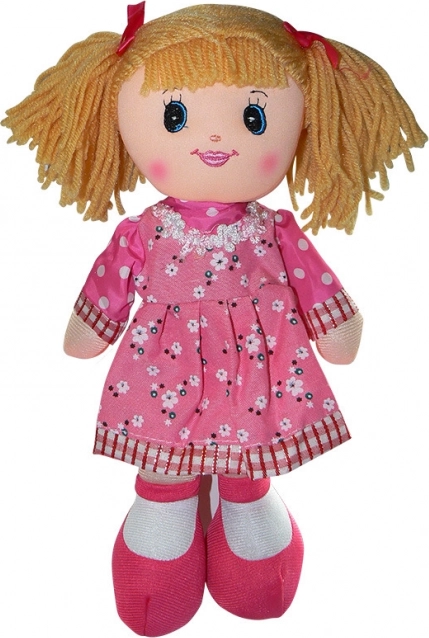 Stoffpuppe 30 cm in dunkelrosa Kleidchen