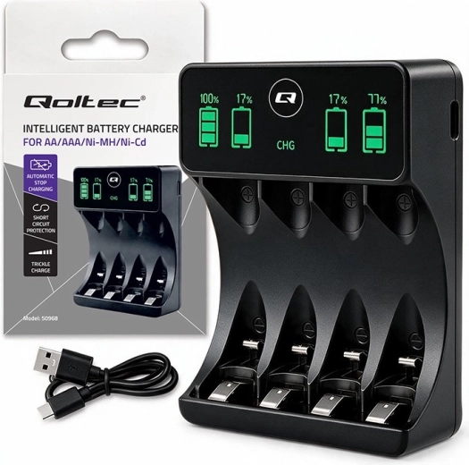 Ladegerät für Ni-MH-Akkus AA/AAA mit LCD-Display und USB-C-Kabel