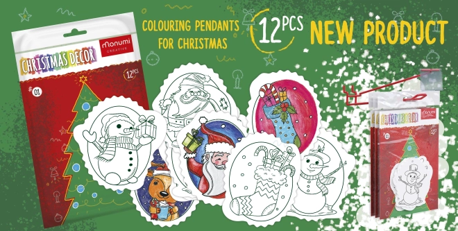 Set aus 12 weihnachtlichen Ausmal-Anhängern aus Karton für Kinder MONUMI