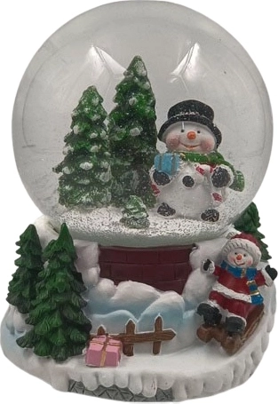 Briefbeschwerer Schneekugel mit Schneemann 100 mm, spielt Melodie