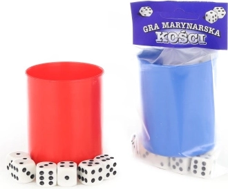 Würfelspiel mit Würfelbecher (6 Stk.) in 2 Farben – 1 Set