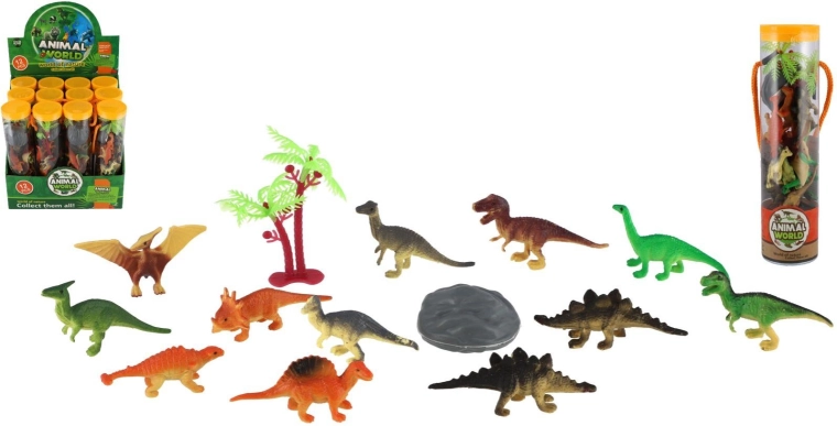 Plastik-Dinosaurier in Röhre, 12 Stk., 5–8 cm