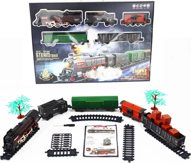 Elektrische Eisenbahnanlage – Dampflokomotive mit Licht, Sound und Rauch, 68 Teile