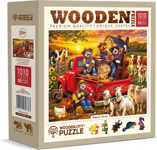 Holzpuzzle WOODEN CITY Katzenorchester auf dem Bauernhof, 1010 Teile