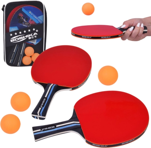 Tischtennis-Set: 2 Holzschläger, 3 Bälle und Etui
