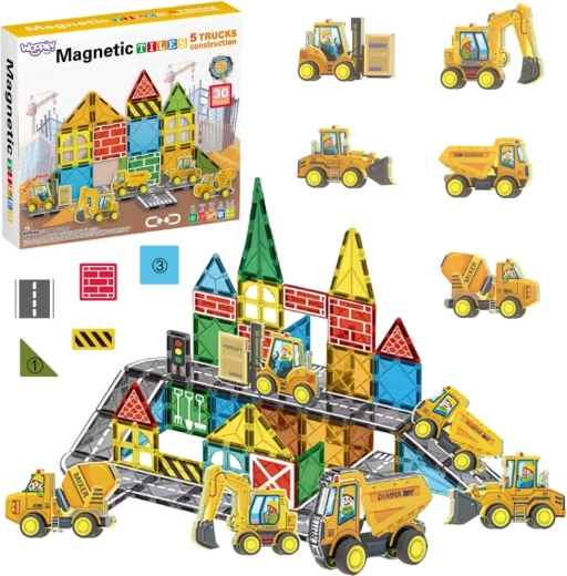 Magnetisches Konstruktionsset Woopie mit Baufahrzeugen