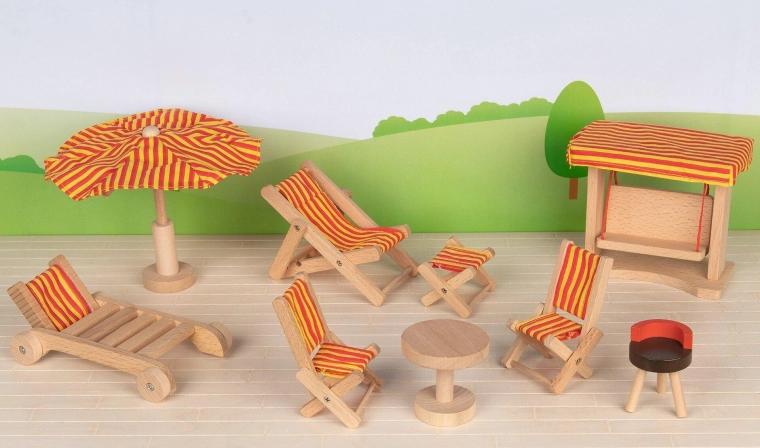 Gartenmöbel für das Puppenhaus – Schaukel und Zubehör (9 Teile)