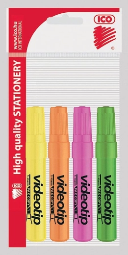 Textmarker ICO Videotip Pastell, Set 4 Stk.