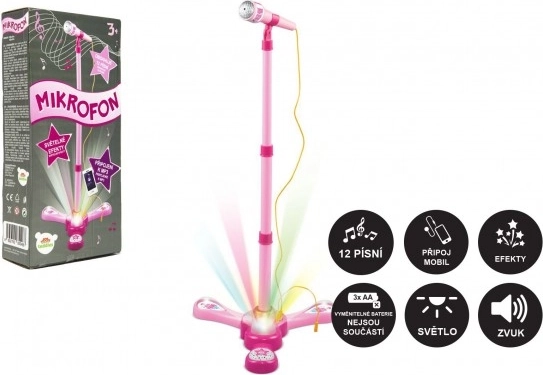 Kinder-Karaoke-Mikrofon auf Stativ mit Licht und Sound – Rosa