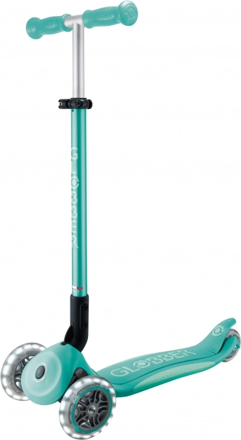 Kinderroller Globber Elite Lights, 3 Räder, Dunkel-Mint