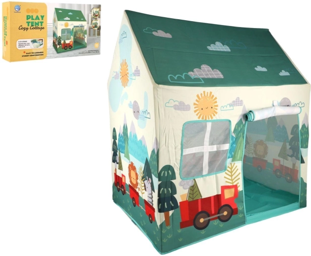 Kinder-Spielzelt in Hausform mit Natur- und Auto-Motiv