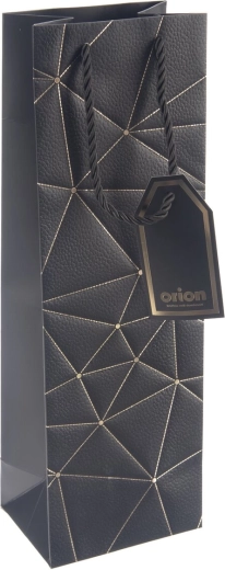 Geschenkpapiertasche für Wein mit Gittermuster, schwarz, 12 × 9 × 36 cm