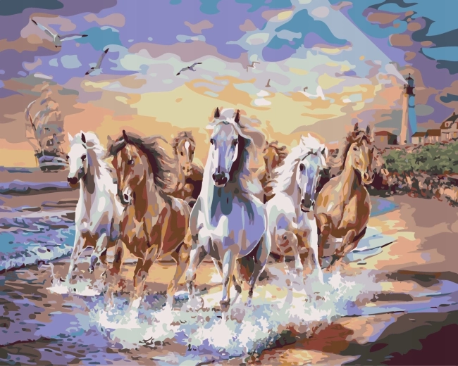 Norimpex Malen nach Zahlen Pferde, die am Ufer entlanglaufen 40 × 50 cm