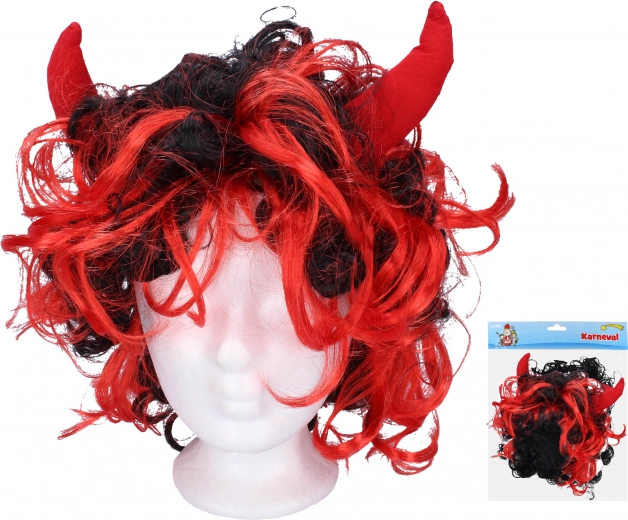 Perücke mit roten Hörnern für Teufel und Teufelinnen