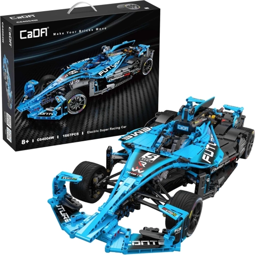 CaDA Baukasten Rennwagen 60 cm – Electric Super Racing Car, blau, 1667 Teile