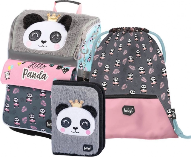 Schulset BAAGL Zippy Panda – Schultasche, Federmäppchen und Beutel für Hausschuhe