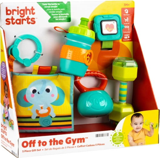 Bright Starts Geschenkset mit Entwicklungsspielzeug zur Förderung von Koordination und Sinneswahrnehmung Off to the Gym – 5 Stück