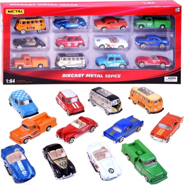 Set mit Retro-Metallautos 1:64 (12 Stk.)