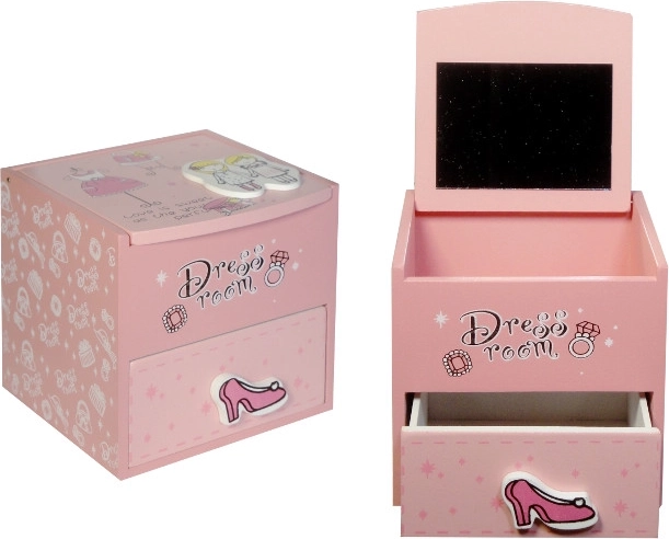 Holz-Schmuckkästchen mit Spiegel – rosa