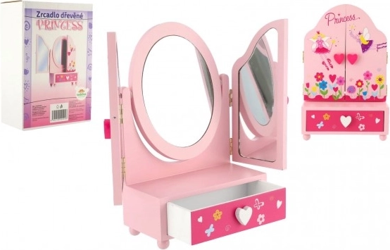 Kinder-Toilettenspiegel mit Schmuckkästchen Princess, Holz, rosa