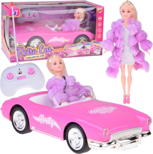 Rosa Retro-Cabrio mit Fernsteuerung und eleganter Puppe
